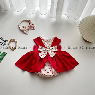   3-12kg  Body Váy Cherry Đỏ NHÍM XÙ KIDS Cho Bé Gái Sơ Sinh Đầy Tháng Thôi Nôi B001 