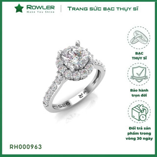 Nhẫn bạc Thụy Sỹ đính full đá Moissanite viên chủ tròn 6.0ly- RH000963 - Trang sức bạc chính hãng_ROWLER_RH000963