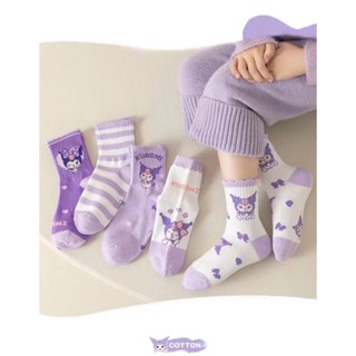  Sét 10 Đôi Tất Vớ Hoạt Hình Kuromi -Tất Cotton Tím Cổ Cao -Tất Dễ Thương Dài Bé Gái 