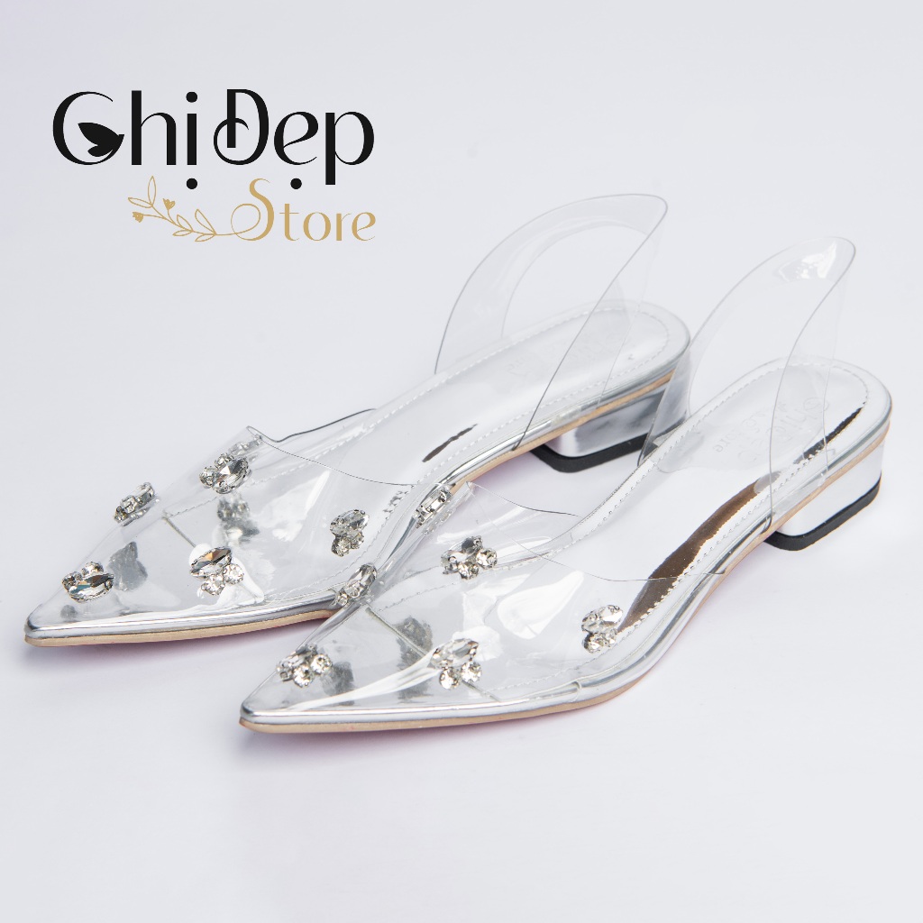 Guốc cao gót quai trong Chị Đẹp Store Mika đính đá, có hậu bít mũi 9 phân, guốc đính đá 7 phân mã D139 | BigBuy360 - bigbuy360.vn