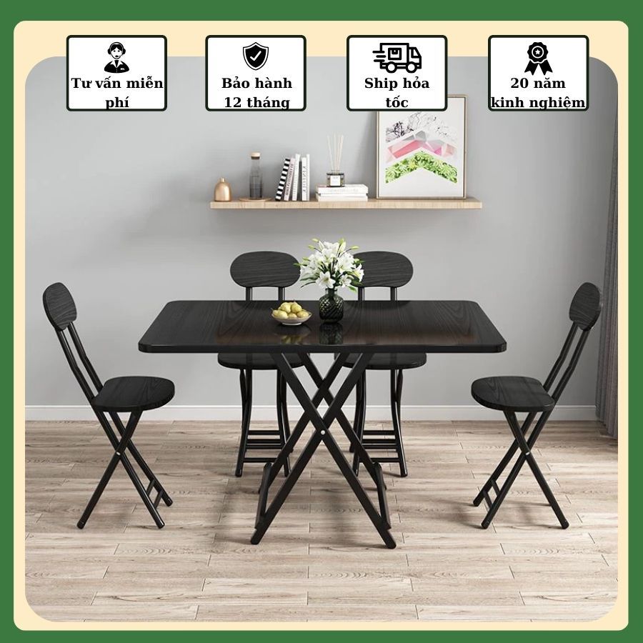 Bộ bàn ăn cơm kèm ghế gỗ gấp gọn thông minh, Bàn ăn gồm 1 bàn và 4/6 ghế kích thước 120x60x74cm