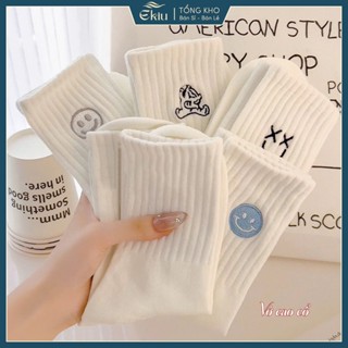Combo set 5 đôi vớ họa tiết dệt dễ thương, tất chất liệu cotton co giãn 4 chiều - Ekiu Shop