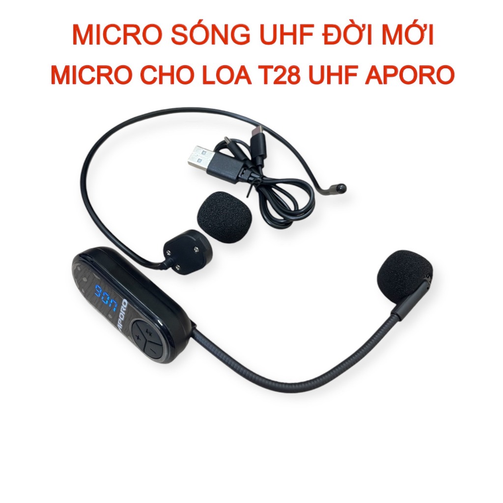 Micro Trợ Giảng Không Dây Chạy Sóng UHF Đời Mới, dùng cho loa T18, T30, T28 UHF Aporo đời mời (không