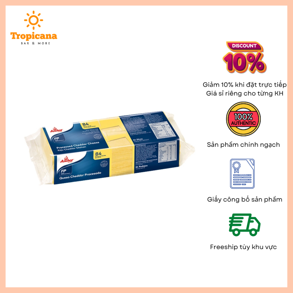 Phô mai lát Cheddar Anchor New Zealand 84 lát - Gói 1040g