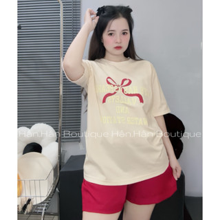 M19 Bộ Thun Nữ 3158 tay ngắn cotton khô quần cotton lạnh in [ NƠ XINH ]. Chiều dài áo 70cm