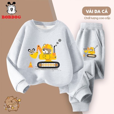 Đồ bộ bé trai BOBDOG set quần áo cho bé chất liệu da cá ấm áp in hình máy xúc cute MX-BDO82