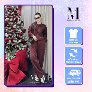 Set đồ nữ thu đông áo sweater thêu chữ phối quần dài ống rộng 2 màu trắng, đỏ siêu basic Meistore ST16496