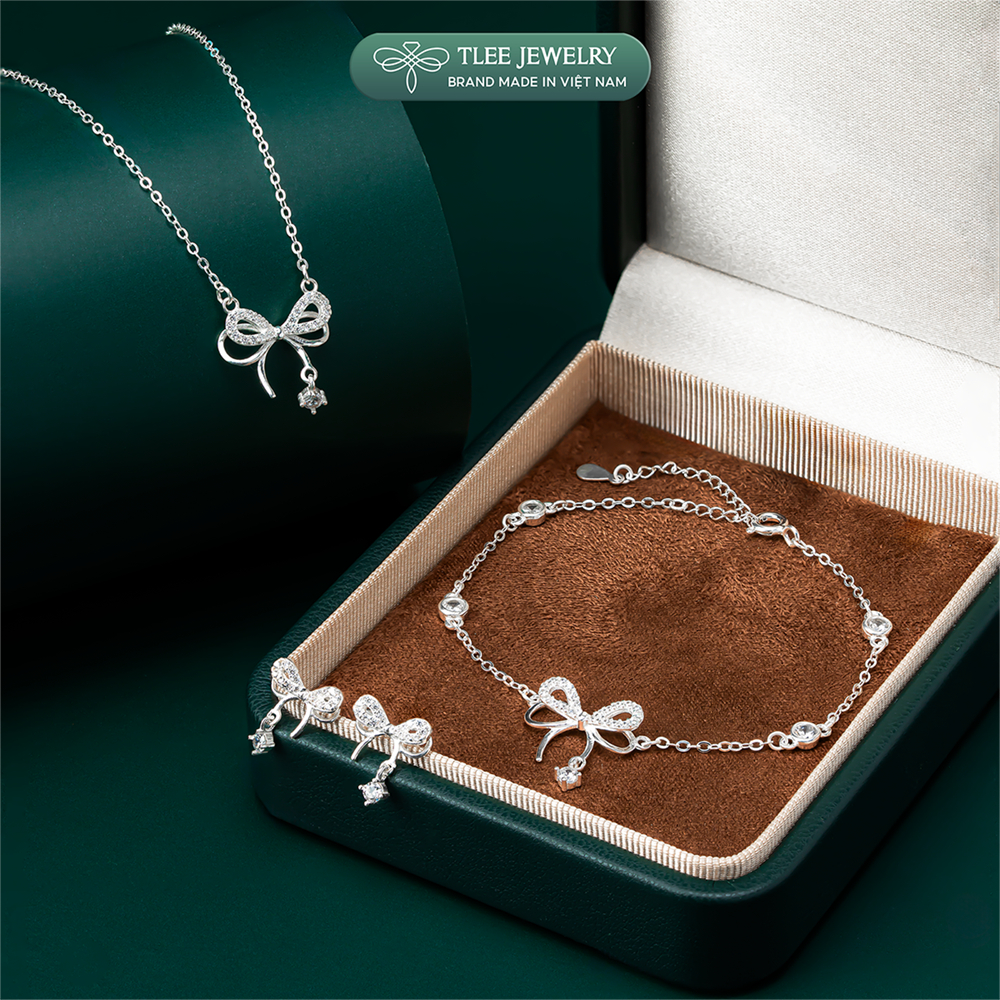 Lắc tay bạc nữ TLEE, vòng tay nơ treo hạt đá nhẩy lấp lánh TLEE JEWELRY LT0214 | BigBuy360 - bigbuy360.vn