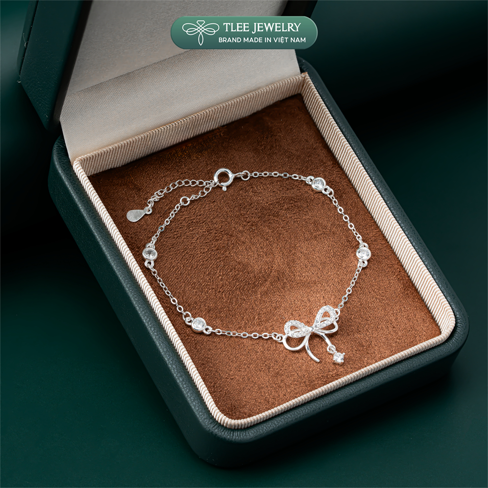 Lắc tay bạc nữ TLEE, vòng tay nơ treo hạt đá nhẩy lấp lánh TLEE JEWELRY LT0214 | BigBuy360 - bigbuy360.vn