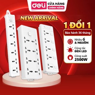 Ổ Cắm Điện Đa Năng Deli, Ổ Điện Thông Minh Nhiều Nguồn 6-8 Ổ Công Suất 2500W Nắp Chống Giật An Toàn