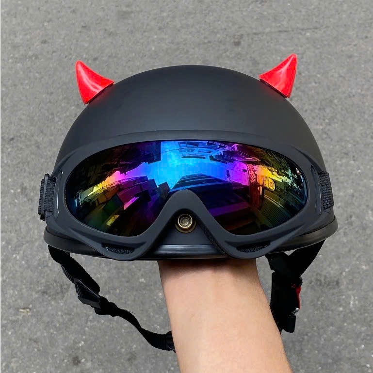 Mũ bảo hiểm 1/2 kính UV kèm sừng tiểu quỷ,nón bảo hiểm phượt nửa đầu - Hàng cao cấp JA - VIVA, giá rẻ - Combo 3 sản phẩm