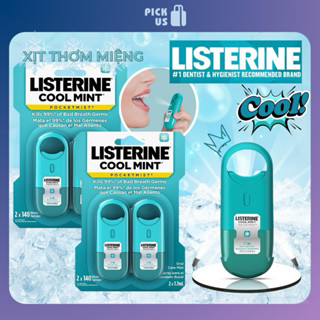   Set 2 Chai  Xịt Thơm Miệng Listerine Cool Mint Pocketmist 7.7ml Bản Mỹ Thơm Mát Lạnh Sạch Miệng 