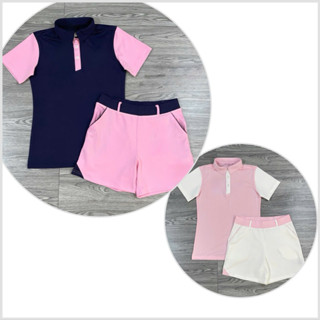 Sét thể thao nữ áo và quần đùi chơi Golf Tennis Pickleball Cầu lông chất thun co giãn lên phom xinh túi 2 bên