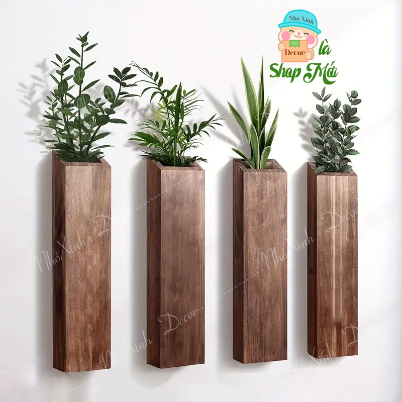 Kệ lọ hoa treo tường bằng gỗ dùng decor nhà cửa, homestay, cafe nhà hàng khách sạn