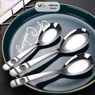  Thìa chữ PHÚC ăn cơm phở cháo inox thép cao cấp dày đẹp sáng bóng 