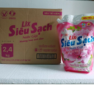   1 thùng  6 túi Nước giặt LIX 2.4kg Hương hoa Anh Đào Lix siêu sạch trắng sáng sạch bẩn 