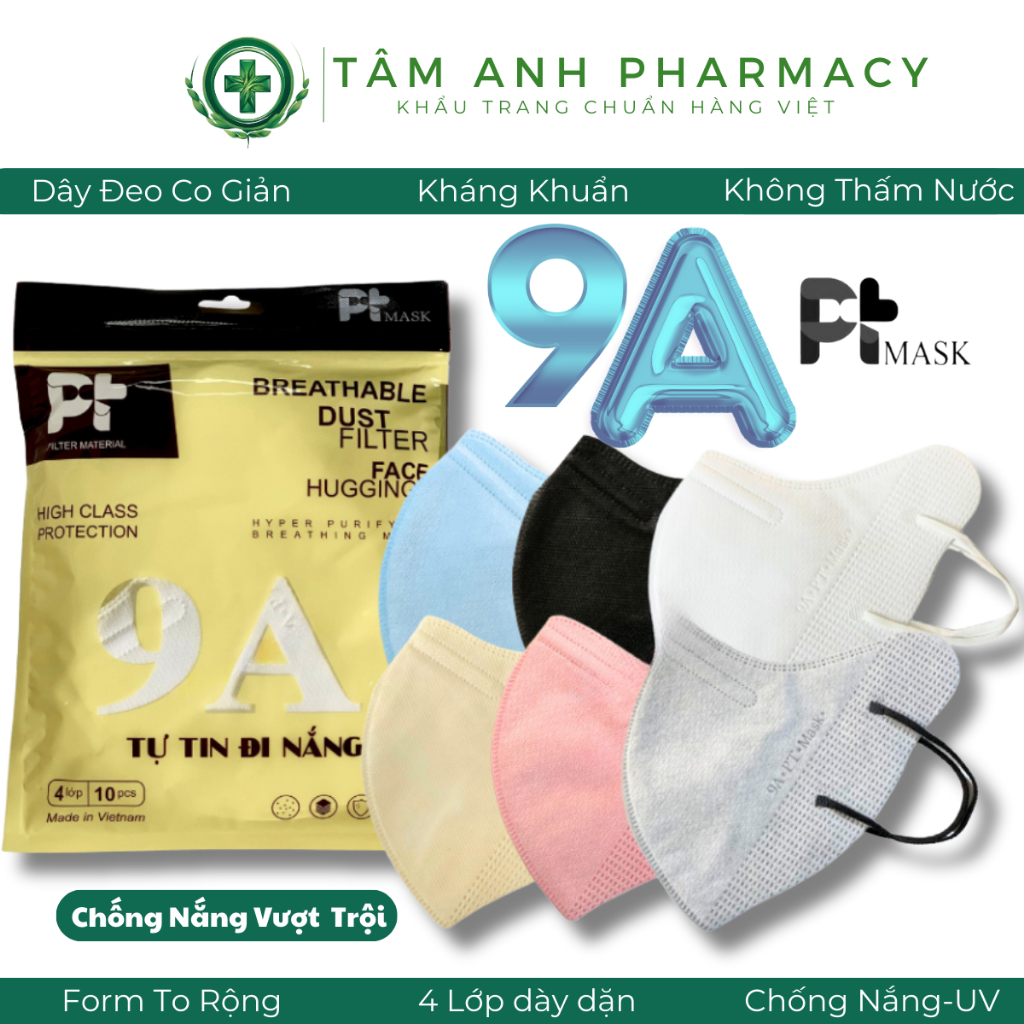 Khẩu Trang 9A PT Phương Tuyến chống nắng ôm sát mặt, khẩu trang 9A 5 lớp dày dặn chống tia UV