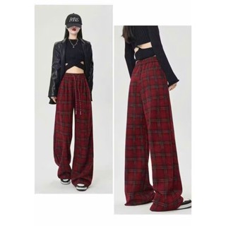 Quần Nỉ Caro Nữ Ống Rộng Chất Nỉ Dạ Dày Dặn, Thời Trang Mùa Đông, 3 Màu Đỏ Nâu Đen