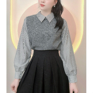  Áo sơ mi thiết kế nữ phối sọc hàn quốc trẻ trung LAMO -B1206 