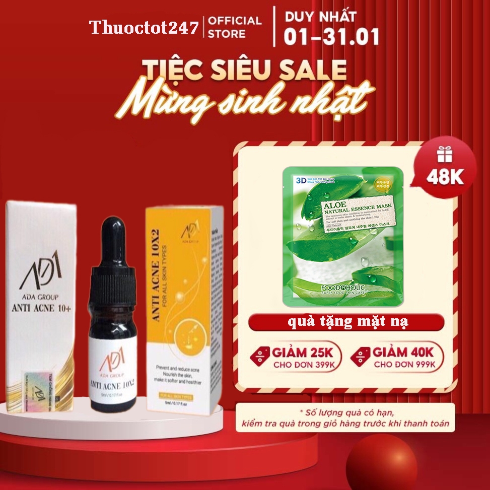 Serum mụn Antiacne 10+, 10x2 ADA Hỗ Trợ Mụn Viêm,Mụn Ẩn,Mụn đầu đen Thanh Lọc da,Thu Nhỏ Lỗ Chân Lông