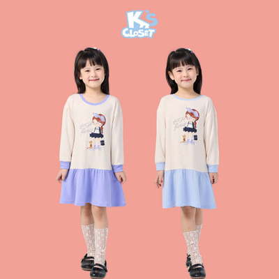 Váy Dài Tay K'S CLOSET Chất Liệu Da Cá Cotton Lụa Cho Bé Gái Từ 12-55kg (2-14 Tuổi) E049FOF