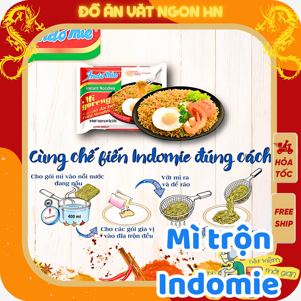 Mì Indomie mì xào khô mì trộn các vị thơm ngon hấp dẫn đồ ăn vặt ngon hn