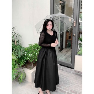 Váy Maxi Ren Tay Dài Phối Thô Mềm Dáng Dài Bigsize mã V102