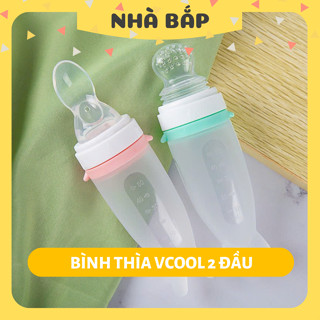 Bình Thìa Silicon VCOOL Tặng Kèm Núm Nhai Hoa Quả Tập Ăn Dặm Chống Hóc Siêu Mềm - Nhà Bắp Store