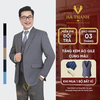 Bộ Vest Nam Trung Niên Kèm Áo GiLe Chất Vải Cotton Nhập Khẩu Loại Một Cao Cấp