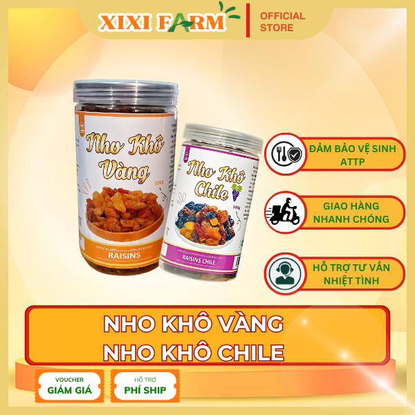 Nho khô vàng , nho khô chile ngọt tự nhiên ( không đường, 100% nho khô ) - hũ 500gram | XiXi Farm