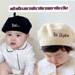   THÊU TÊN  Mũ nồi len thêu tên bé theo yêu cầu HÀNG LOẠI 1 chất len dày mềm mịn không xù lông 