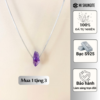 Dây chuyền bạc 950 mặt đá thạch anh tím tự nhiên phụ kiện thời trang nữ, trang sức silver vòng cổ phong thuỷ Mi Shungite