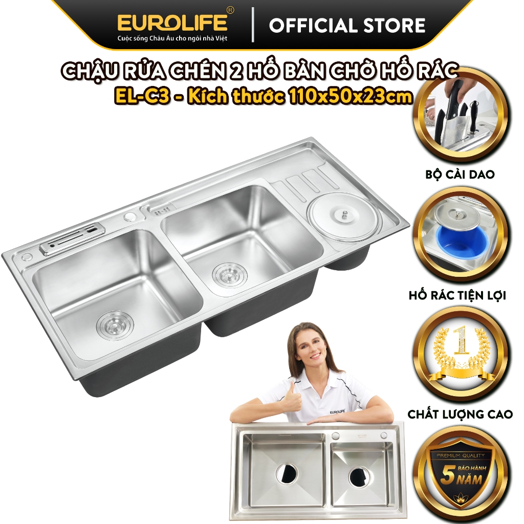 Chậu rửa chén Eurolife EL-C3 (Trắng bạc)