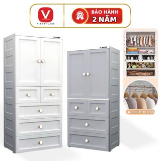 Tủ Quần Áo Trẻ Em , Tủ Đựng Đồ Cho Bé Có Ngăn Treo & Bánh Xe V-BABY T8