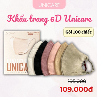 [Hộp 100 Chiếc Mix màu] Khẩu Trang 6D UNICARE 3 Lớp Kháng Khuẩn Chống Bụi Mịn Không Thấm Nước Cản Tia UV Thế Hệ Mới