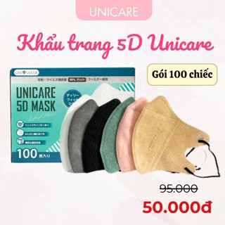 [Hộp 100 Chiếc] Khẩu trang 5D UNICARE 3 lớp thế hệ mới chống tia UV chống bụi mịn, kháng khuẩn, 6 màu thời trang cao cấp