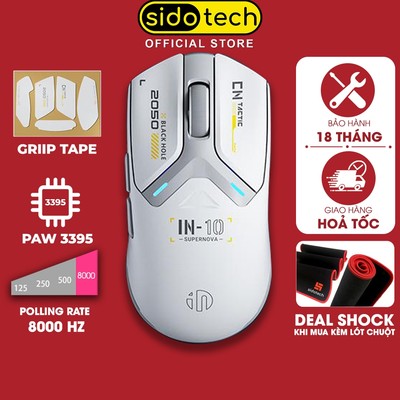Chuột không dây gaming SIDOTECH INPHIC IN10 pin sạc nhẹ bluetooth 3 mode mắt đọc PAW3395 8000hz led RGB wireless 2.4g