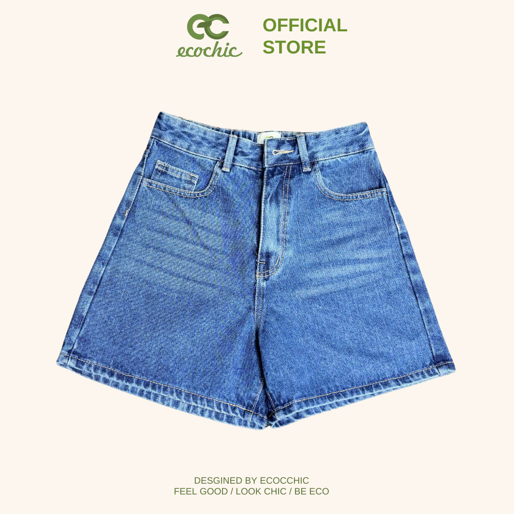 Quần Đùi Bò ECOCHIC DENIM SHORTS Cạp Cao Lưng Chun Co Giãn Tốt Chính Hãng Cao Cấp Dễ Phối Đồ B115