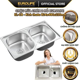 Chậu rửa chén inox 2 hộc eurolife el-c8