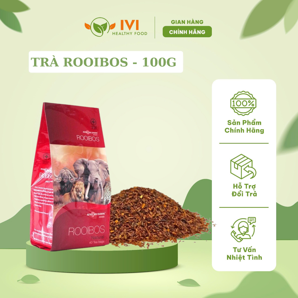Trà thảo mộc Rooibos Nam Phi 100g 40 túi lọc, Hồng trà Rooibos đỏ không cafein