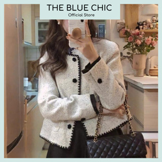 Áo Dạ Tweed Dáng Ngắn Cho Nữ Màu Trắng Dễ Phối Đồ Phong Cách Hàn Quốc, Áo Khoác Dạ Thu Đông Nữ