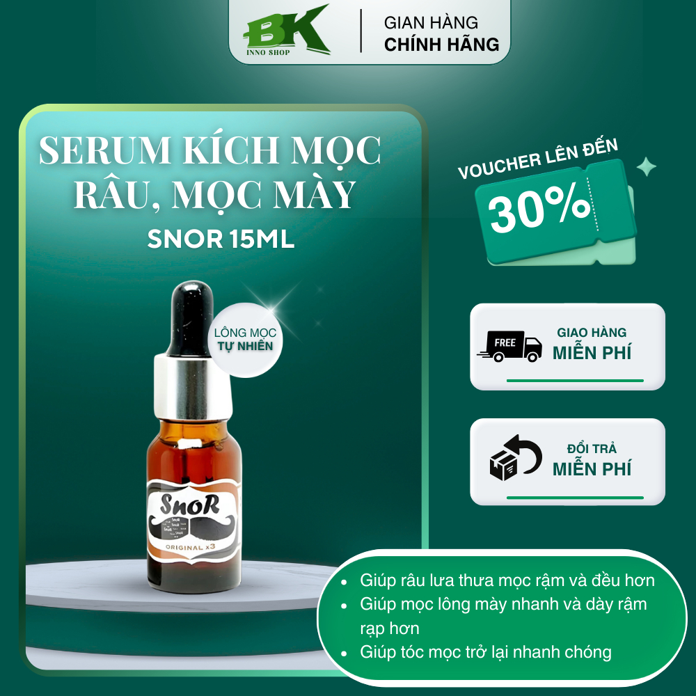 Serum Kích Mọc Râu SNOR Nhập Khẩu Thái Lan 15ml Giúp Râu Mọc Rậm, Lông Mày Mọc Nha Chóng,  Nuôi Dưỡng Râu Khỏe | BK INNO