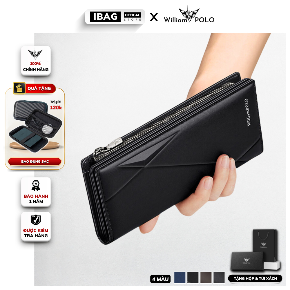Ví dài cầm tay nam da bò chính hãng William POLO cao cấp ví đứng cầm tay full hộp đựng bóp nam da bò cao cấp - 𝑰𝑩𝑨𝑮