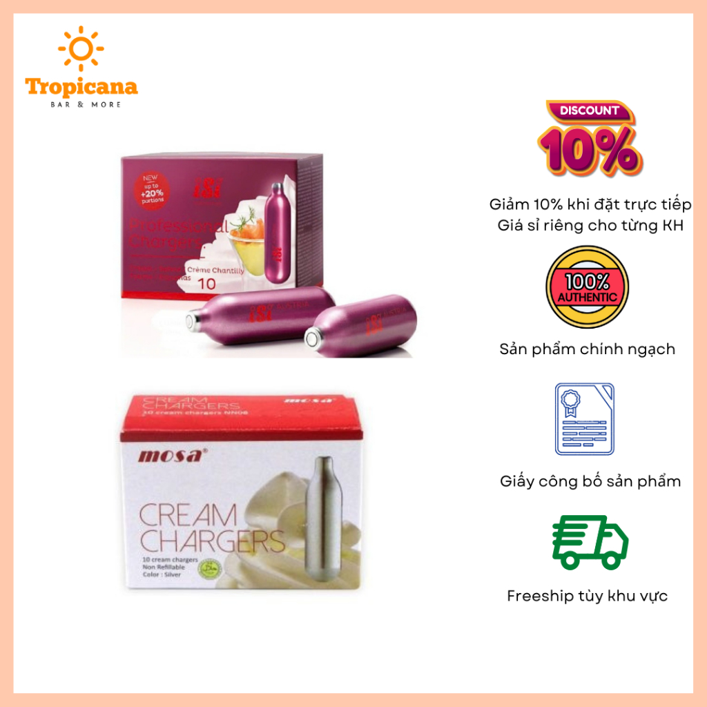 Khí GAS làm kem CREAM CHARGER – KHÍ N2O (HỘP 10 VIÊN)