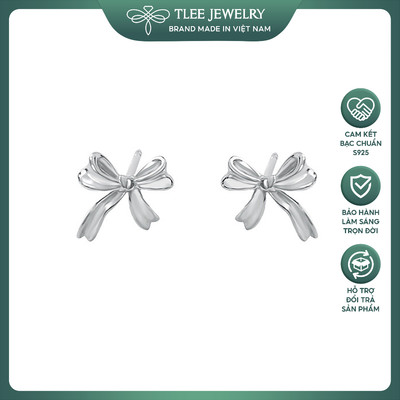 Khuyên tai bạc nữ TLEE, bông tai nơ trơn phong cách minimalist TLEE JEWELRY B0407