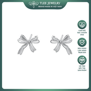 Khuyên tai bạc nữ TLEE, bông tai nơ trơn phong cách minimalist TLEE JEWELRY B0407