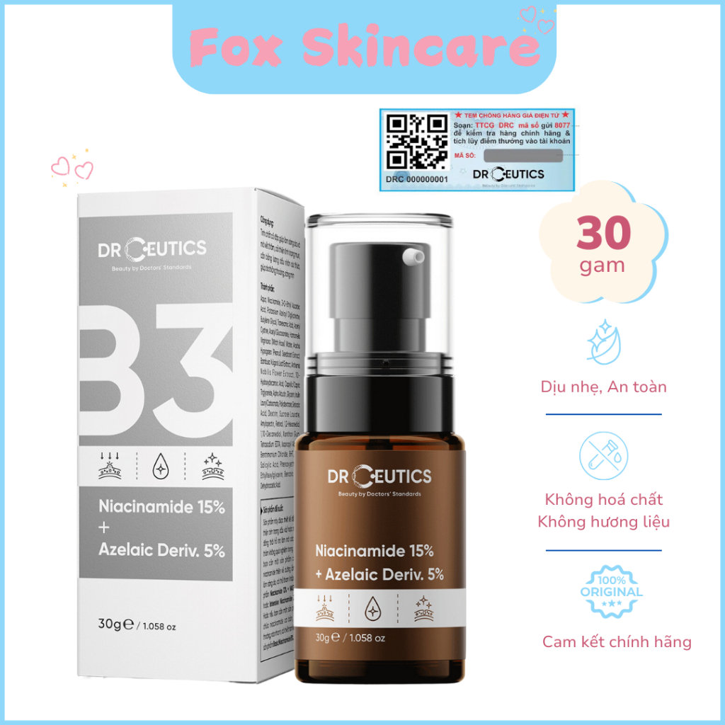 Tinh Chất B3 Drceutics Niacinamide 15% + Azelaic Deriv. 5% Sáng Da Mờ Thâm - 30g