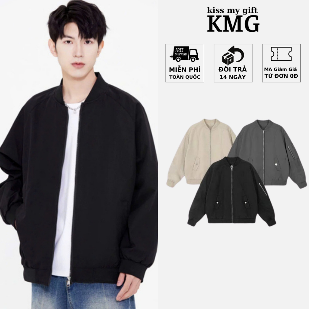 Áo Khoác Bomber Dù Hai Lớp Nam Nữ Chống Nước Cản Gió Có Túi Trong Menwear Jacket KMG Fashion