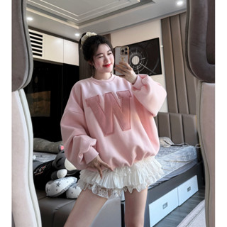 Áo sweater nỉ ép tàu from boxy W lót nhung