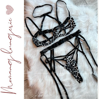 DL075 Bộ Đồ Lót Đan Dây Họa Tiết Da Beo Nhỏ Sexy Mơ Màng, Set Đồ Lót Có Gọng Không Mút Gợi Cảm [ Bra+Quần+Garter]